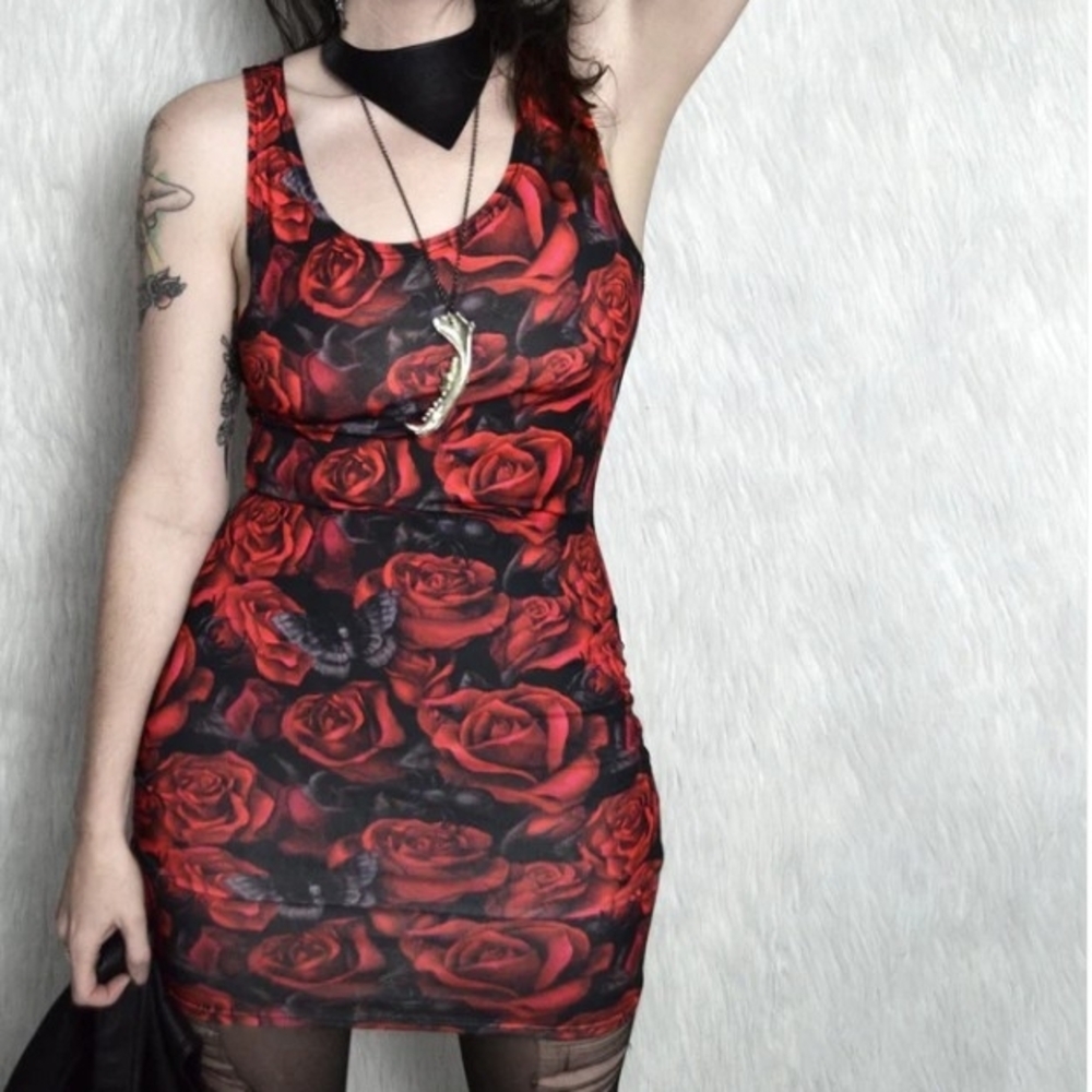 Rose Print Sleeveless Mini Dress